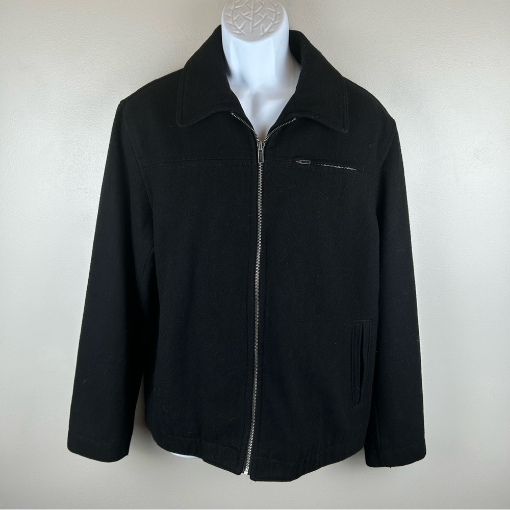 Old Navy Full Zip Jacket‎ Mens Large Black Wool Blend Pockets Collared VTG Y2K